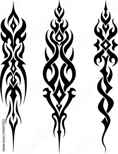 Vertical Tribal Flame Tattoo Designs vector