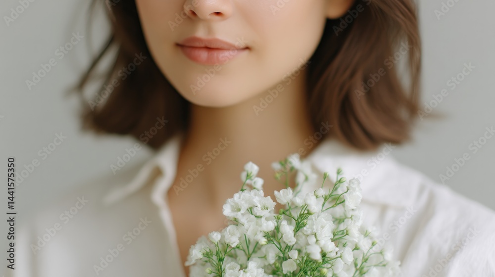 capture serene florist portrait with blurred background any race age or gender showcasing minimalistic elegance capture serene florist portrait with blurred background any race age or gender showcasing minimalistic elegance