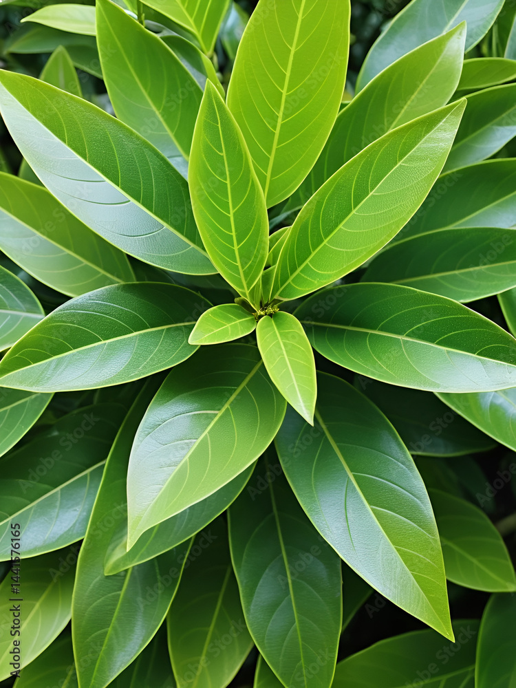 Obraz premium The variegated leaves of laurel aucuba in a Japanese garden. Green background of plant