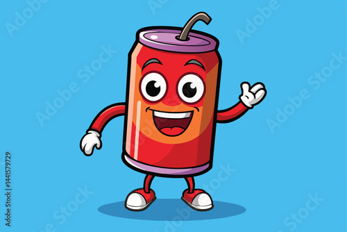 A cheerful cartoon character with large eyes and a wide grin waves enthusiastically, capturing a fun, lighthearted moment full of joy and positivity.