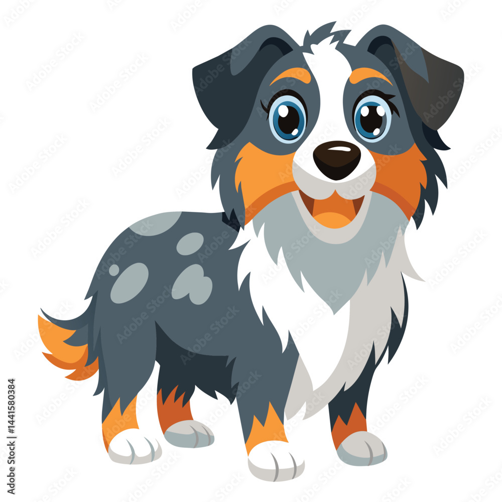 Obraz premium A cheerful cartoon dog with vibrant orange and gray fur, bright blue eyes, and a playful stance. This friendly character exudes charm and joy.