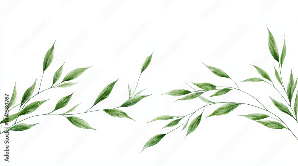 Delicate Green Grass Leaves Floating Gracefully on a White Background Creating a Serene Atmosphere Delicate Green Grass Leaves Floating Gracefully on a White Background Creating a Serene Atmosphere