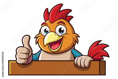 A lively cartoon bird character with a vibrant orange beak and red tuft smiles widely while giving a thumbs up, exuding a friendly and positive vibe for kids' media.