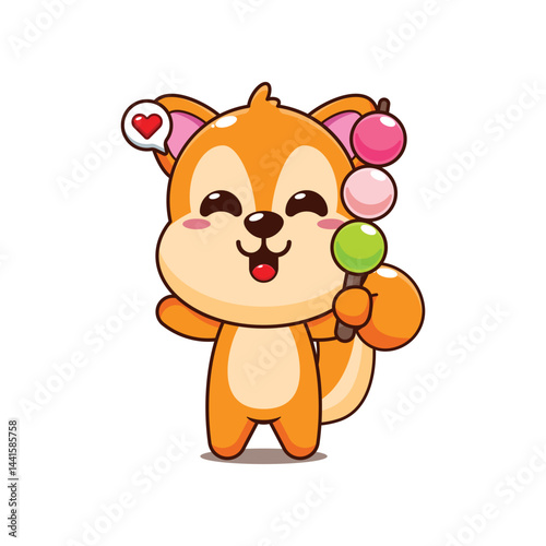 Cute squirrel cartoon vector illustration eating dango