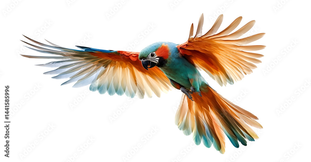 Fototapeta premium Vibrant Macaw in Flight Illustration