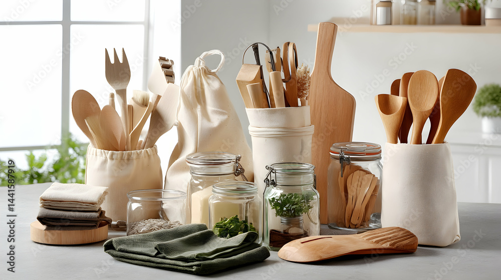 Modern Zero Waste Kitchen Decor with Transparent Glass Jars