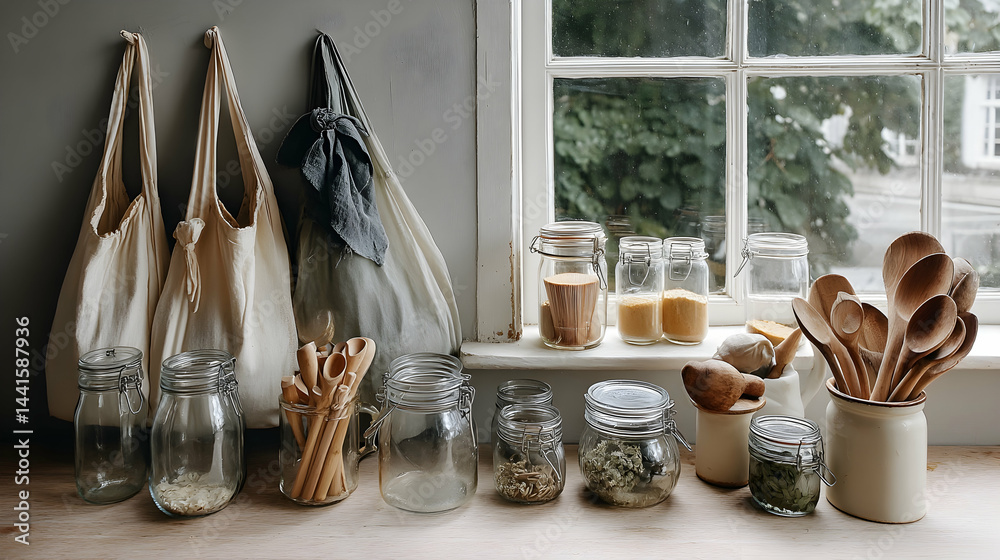 Zero Waste Pantry Corner with Labeled Glass Jars