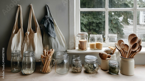 Obraz na płótnie Zero Waste Pantry Corner with Labeled Glass Jars w salonie