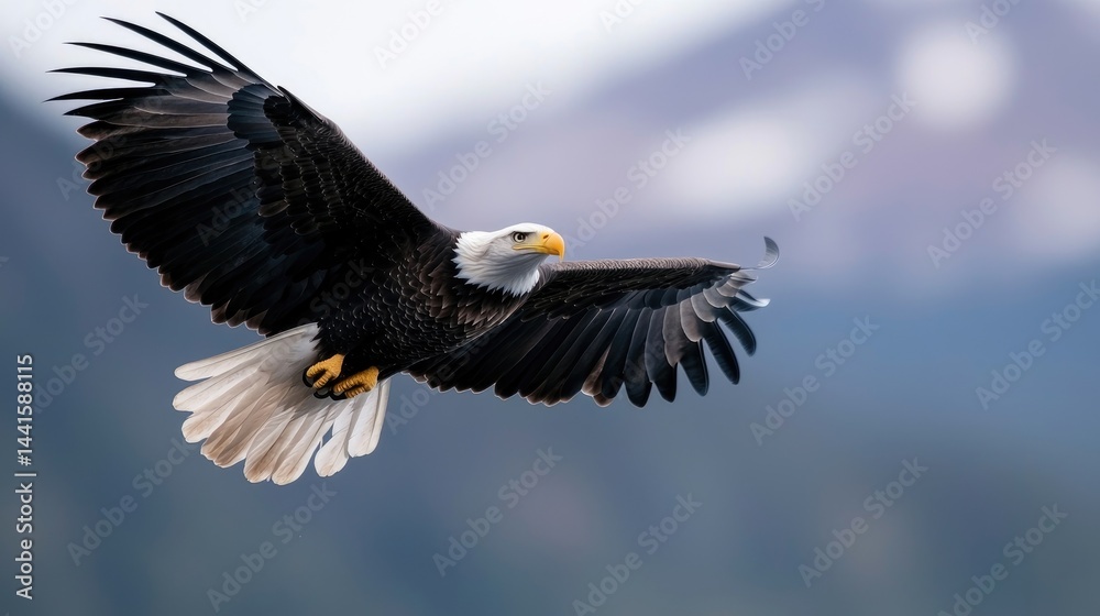 Fototapeta premium Majestic bald eagle soaring high above