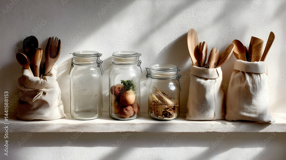 Zero Waste Pantry Corner with Labeled Glass Jars