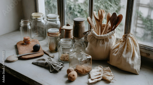 Obraz na płótnie Zero Waste Pantry Corner with Labeled Glass Jars w salonie