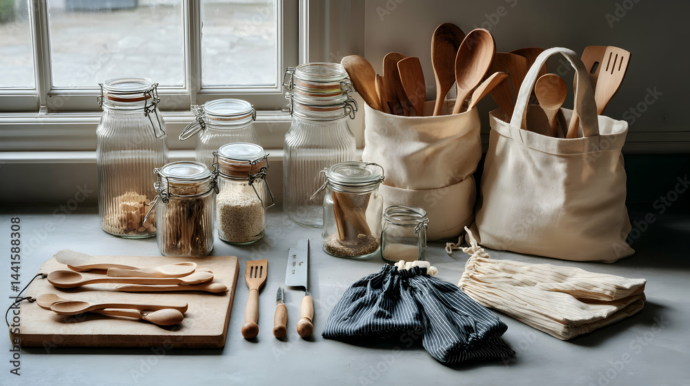 Sustainable Kitchen Organization Featuring Glass Storage Jars