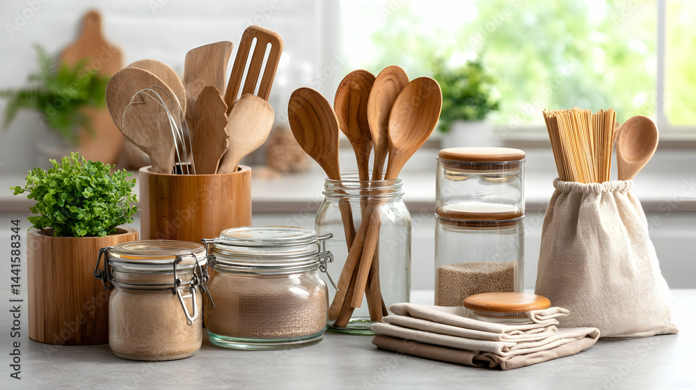 Neatly Arranged Bulk Foods in Glass Jars for a Plastic-Free Kitchen