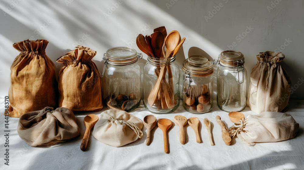 Neatly Arranged Bulk Foods in Glass Jars for a Plastic-Free Kitchen