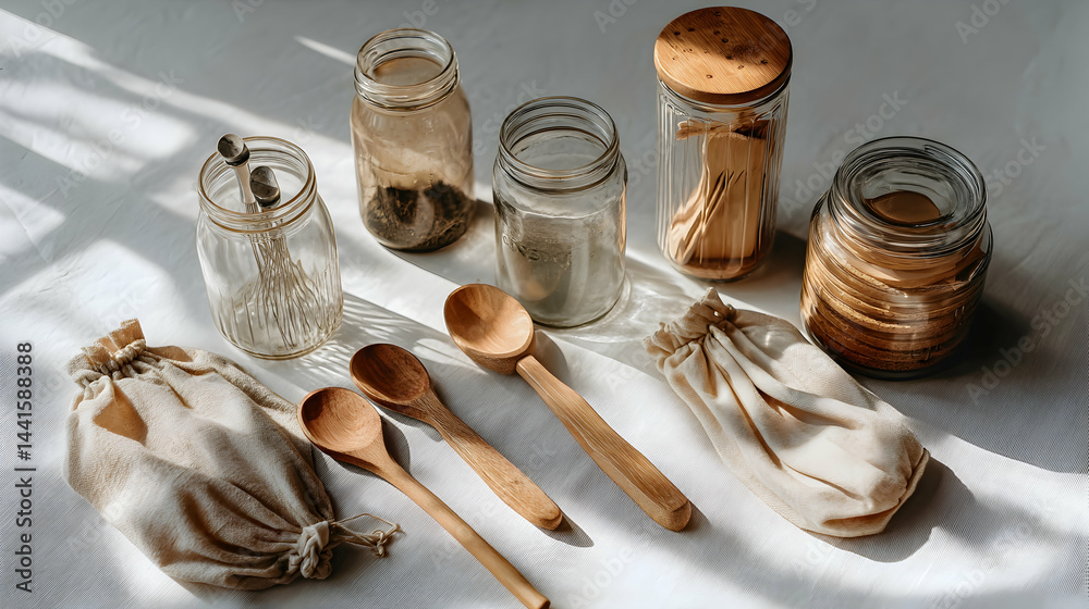 Eco-Friendly Kitchen Setup with Glass Jar Storage Solutions