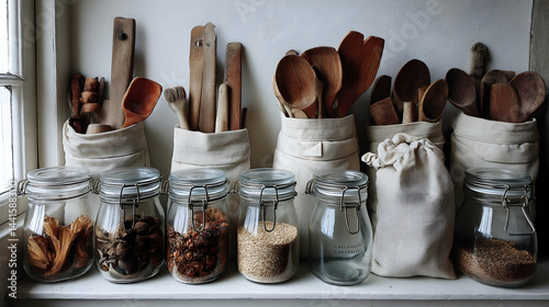 Obraz na płótnie Sustainable Kitchen Organization Featuring Glass Storage Jars w salonie