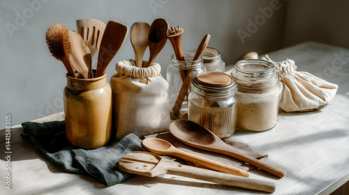 Obraz na płótnie Sustainable Kitchen Organization Featuring Glass Storage Jars w salonie