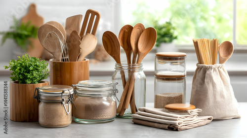 Obraz na płótnie Neatly Arranged Bulk Foods in Glass Jars for a Plastic-Free Kitchen w salonie