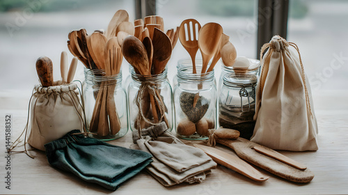 Obraz na płótnie Zero Waste Lifestyle in a Minimalist Kitchen with Glass Containers w salonie