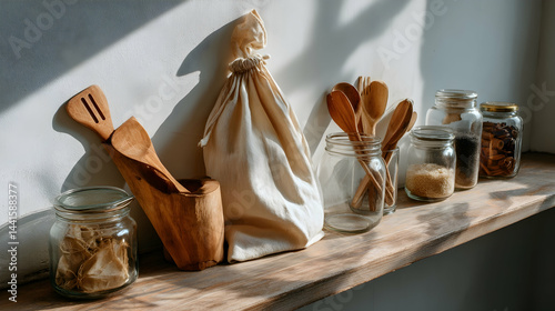 Obraz na płótnie Neatly Arranged Bulk Foods in Glass Jars for a Plastic-Free Kitchen w salonie