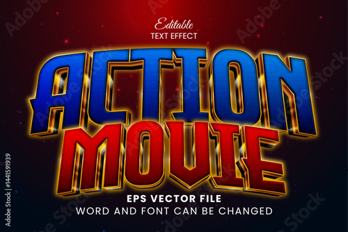 Action movie blue and red luxury 3d editable vector text effect
