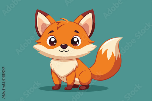 This adorable cartoon fox character has bright orange fur and big, expressive eyes while sitting calmly, making it ideal for children's books, educational materials, or animations.