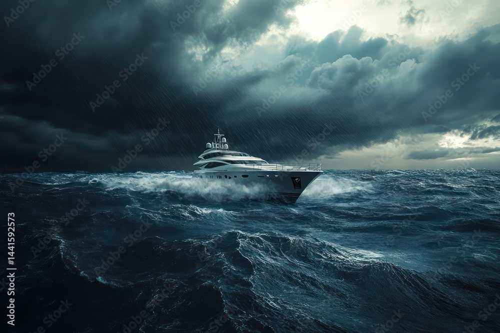 Fototapeta premium Ship stormy sea landscape