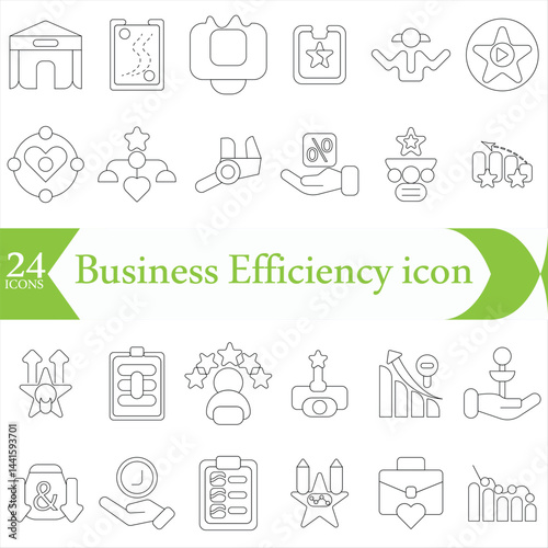 Business Efficiency icon set. Process Automation, Time Management, Workflow Optimization, Resource Allocation, Productivity Tools, Performance Analytics and Cost
