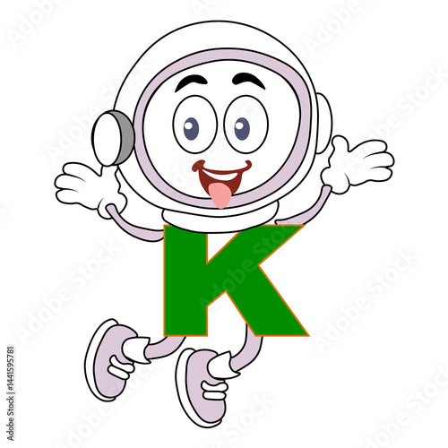  Alphabet for kids. Letter K with arms and legs. Cartoon PNG. Transparent background