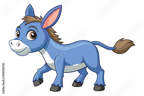 A lively blue donkey with a playful smile, designed for children's learning materials, adding charm and fun to educational content about animals.