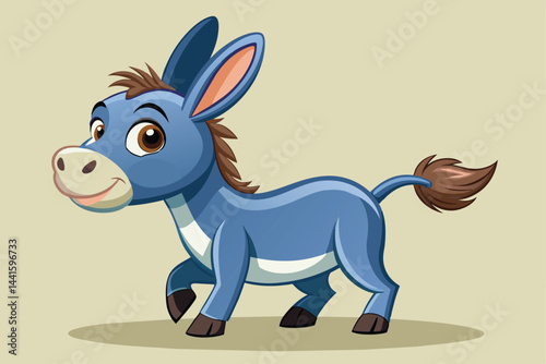The cheerful blue donkey trots playfully with its bright eyes and a friendly smile, exuding joy and charm against a simple light backdrop.
