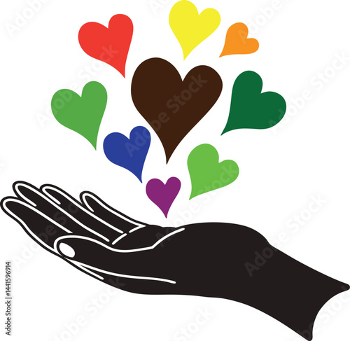 hand holding heart, love and care symbol, giving heart icon,