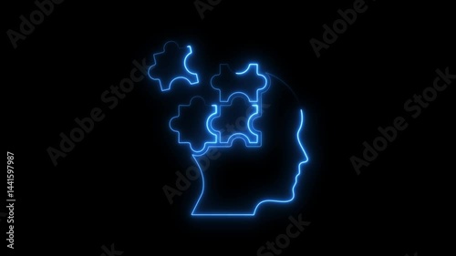 Wallpaper Mural Glowing head profile silhouette with puzzle pieces animation on black background Torontodigital.ca