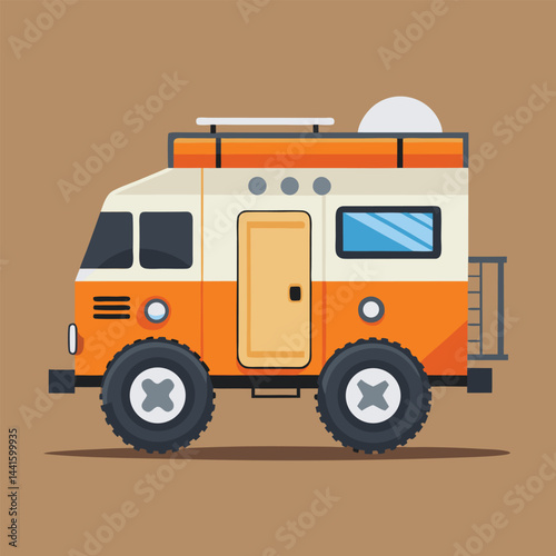 Camping Vehicle vector illustration Off-road camping trailer with rugged tire detail