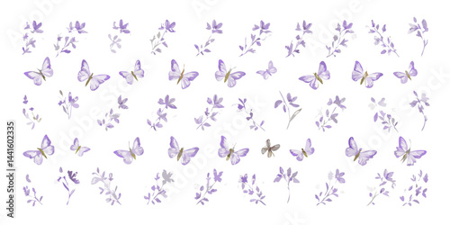 Lavender flowers and butterflies seamless pattern