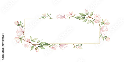 Rectangular magnolia floral frame with soft pink blooms