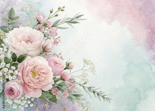 A soft, romantic floral design delicate arrangements of light, airy flowers such as peonies, garden roses, and baby's breath