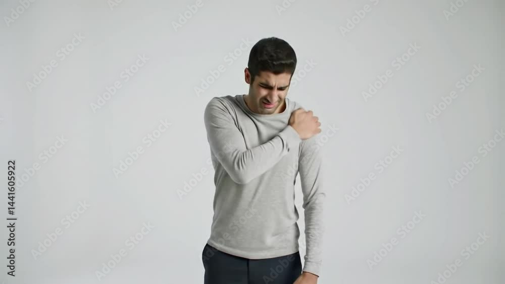 Man Experiencing Discomfort Reaction with Grimace Face Expression Man Experiencing Discomfort Reaction with Grimace Face Expression