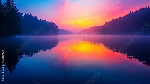 Serene lake sunrise reflection