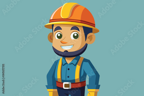 A construction worker is smiling and dressed appropriately for the job. The individual wears a hard hat and safety gear, emphasizing workplace safety and professionalism.