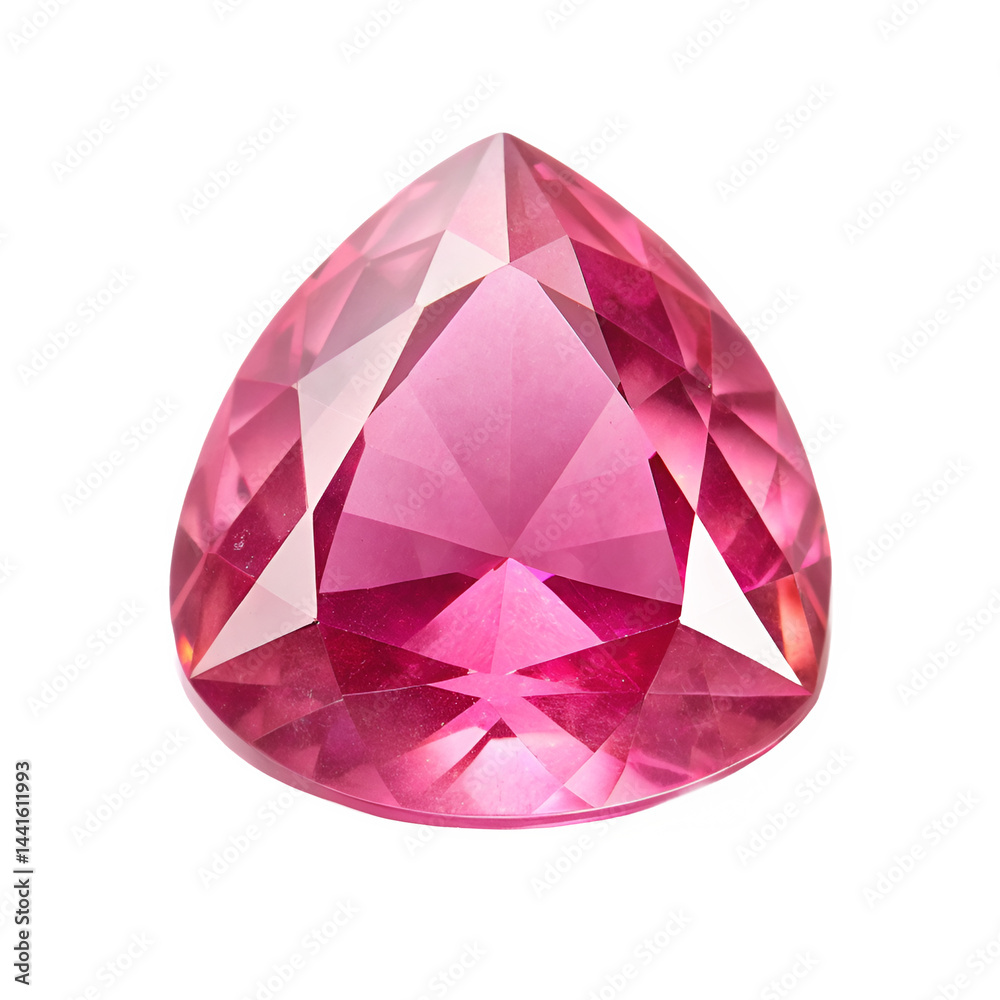 Bottom-up view of a pink tourmaline, with light penetrating through its facets, highlighting its bright pink hue Bottom-up view of a pink tourmaline, with light penetrating through its facets, highlighting its bright pink hue