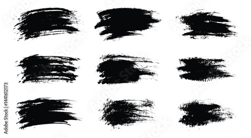 Brush paint vector set. Messy ink brush strokes, Korean calligraphy strokes. Black abstract messy spot collection. Grungy frames pack. Sale promotion banner background