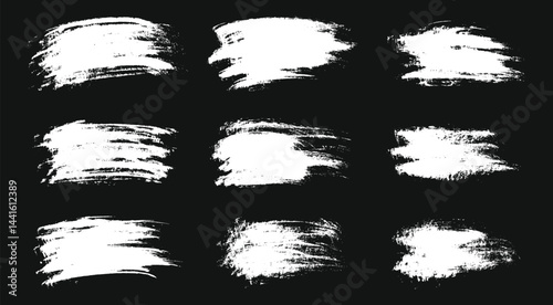 Brush paint vector set. Messy ink brush strokes, Korean calligraphy strokes. White abstract messy spot collection. Grungy frames pack. 