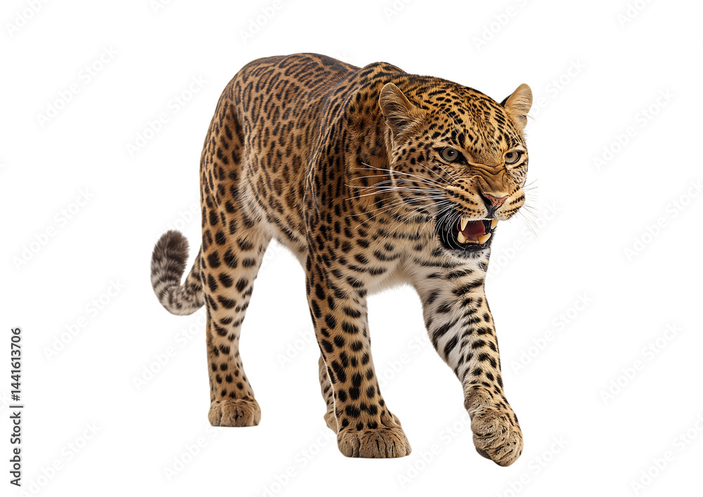 photograph of an angry leopard walking on a transparent background photograph of an angry leopard walking on a transparent background