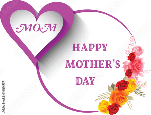 Happy Mother’s Day greeting with purple heart and floral corner