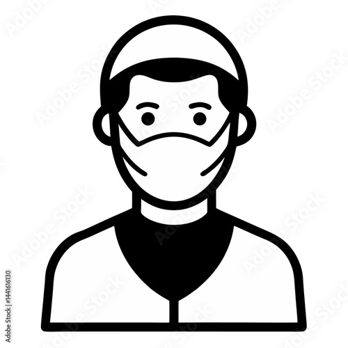 Abstract man wearing a medical mask illustrated through a single unbroken line art style symbolizing safety precaution and contemporary minimalistic creativity