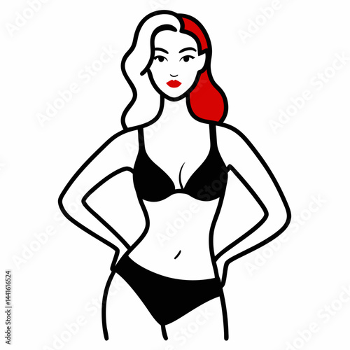 Attractive woman illustrated in a modern continuous line art style representing beauty elegance femininity and minimalistic artistic expression with fluid motion