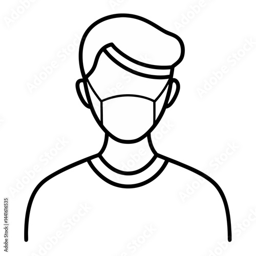 Minimalist continuous line art of a man wearing a protective medical mask representing health awareness safety measures and contemporary clean artistic expression