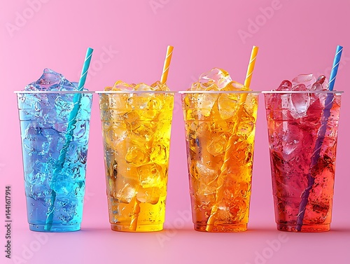 Four colorful iced drinks