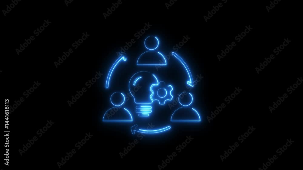 Neon teamwork idea cycle concept on dark background animated graphics